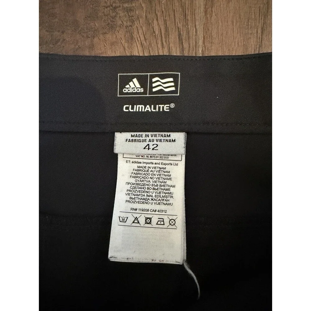 Adidas ClimaLite Flat Front Golf Pants w/ Iconic 3 Stripes Logo- Black- 42 x 32